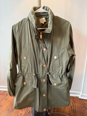 Sezane Olive Utility Anorak with Drawcord Waist